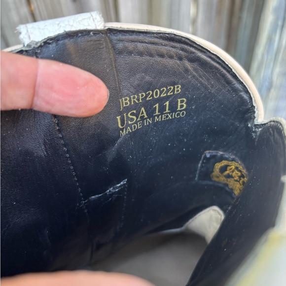 J.B. Dillon Reserve White & Glittery Inlay Cutout Leather Cowboy Booties, Sz 11 - Picture 5 of 8